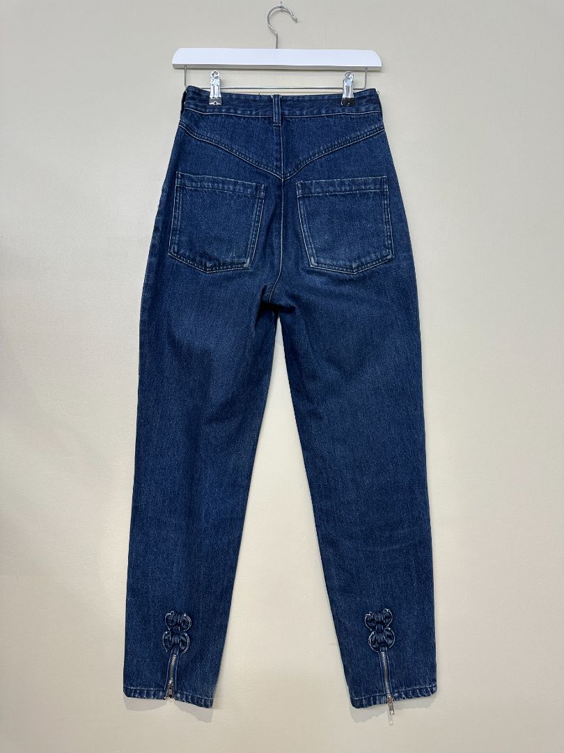 Meadows Dark Blue Zip Bow Detail Jeans - Size 27"