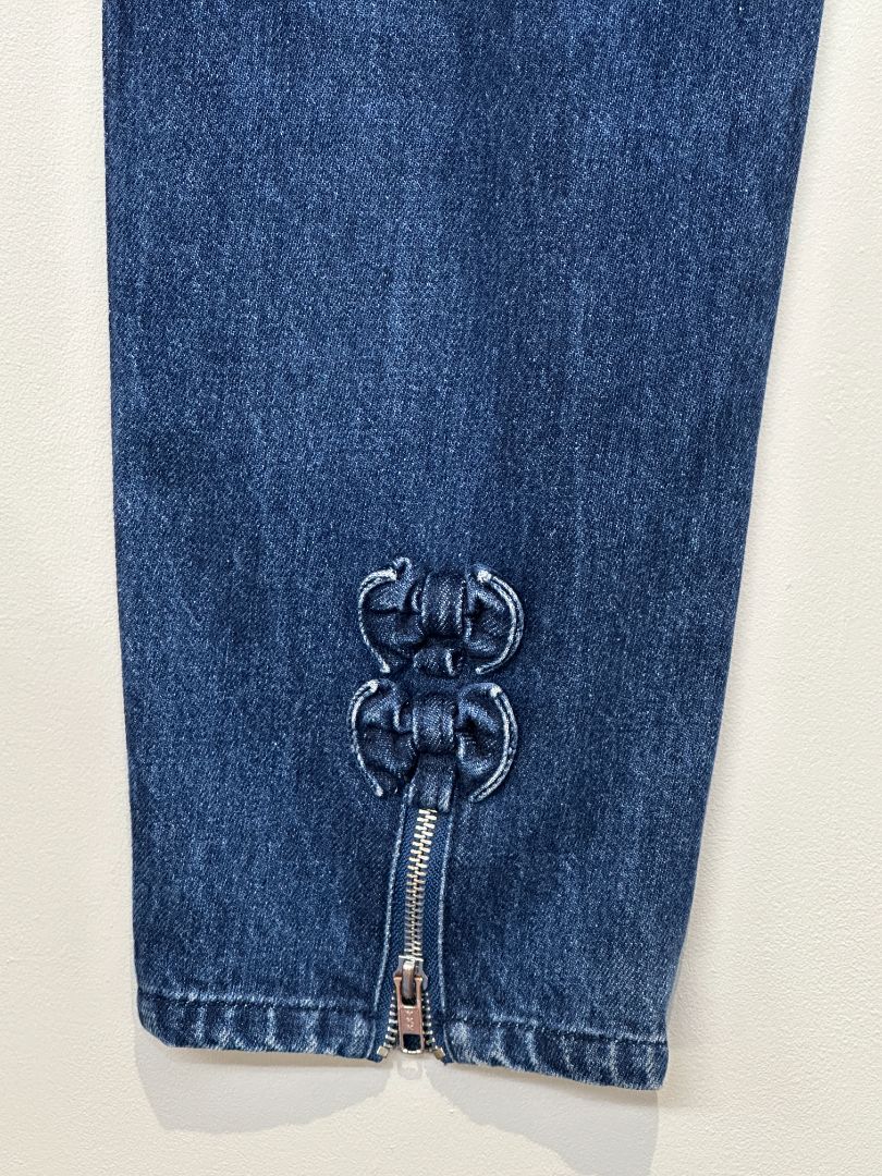 Meadows Dark Blue Zip Bow Detail Jeans - Size 27"