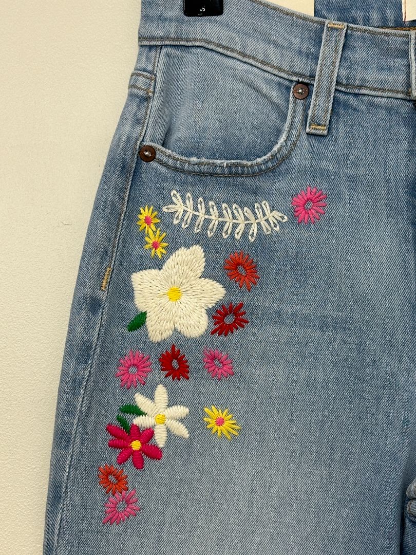 Alice + Olivia Light blue Embroidered High Rise Bell Jeans - Size 8
