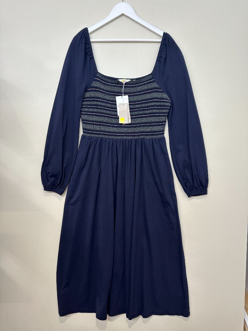 Boden Navy Blue Shirred Off the Shoulder Maxi Dress - Size 14