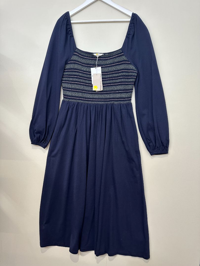 Boden Navy Blue Shirred Off the Shoulder Maxi Dress - Size 14