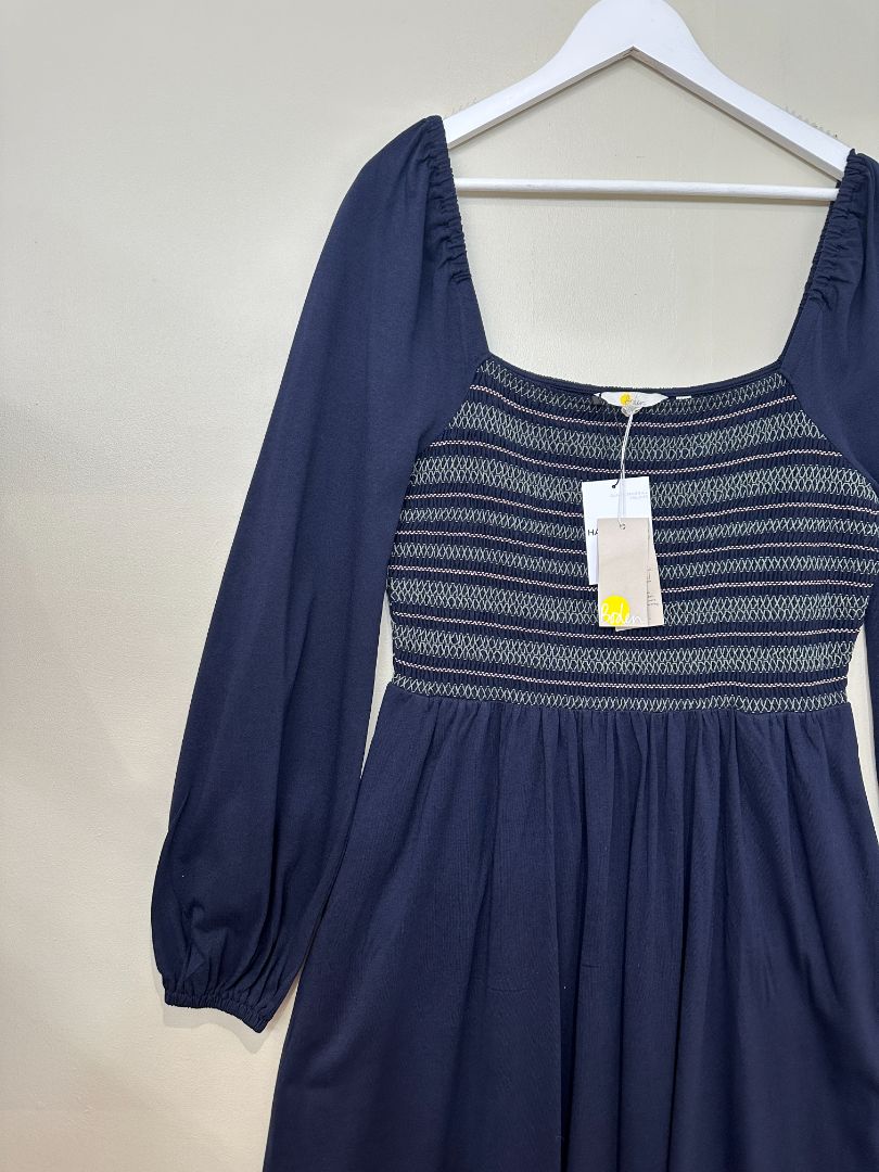 Boden Navy Blue Shirred Off the Shoulder Maxi Dress - Size 14