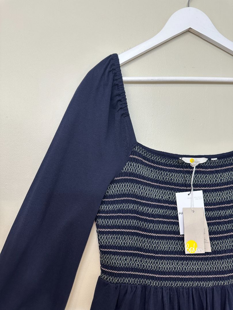 Boden Navy Blue Shirred Off the Shoulder Maxi Dress - Size 14