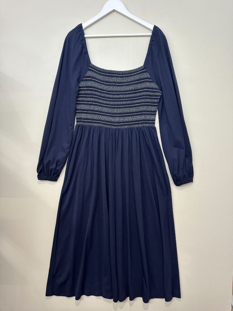 Boden Navy Blue Shirred Off the Shoulder Maxi Dress - Size 14