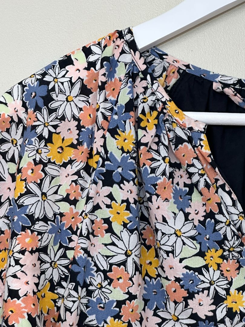 Great Plains Blue Pink Disty Floral Midi Tiered Dress - Size 8