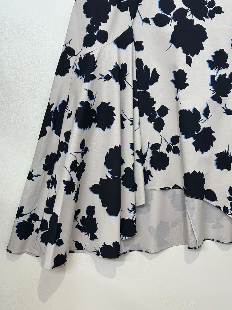 Jigsaw Beige & Black Outline Rose Cotton Midi Skirt - Size 18