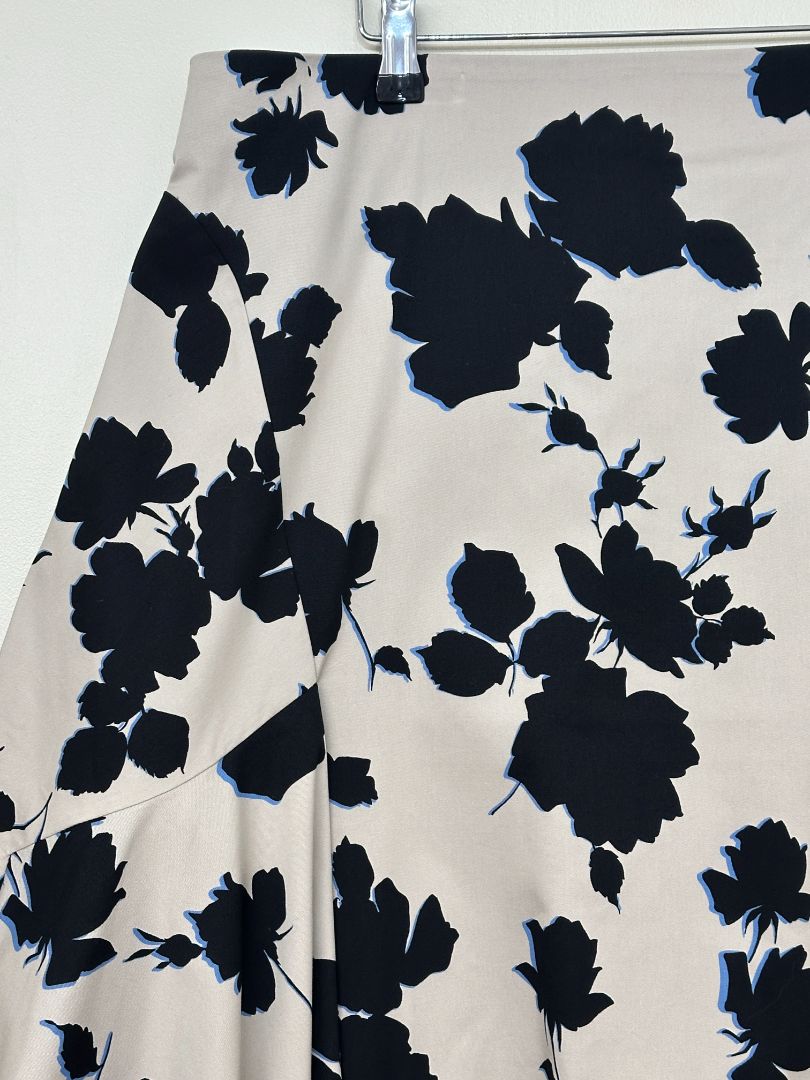 Jigsaw Beige & Black Outline Rose Cotton Midi Skirt - Size 18
