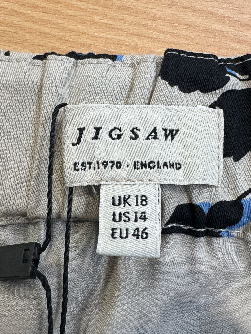 Jigsaw Beige & Black Outline Rose Cotton Midi Skirt - Size 18