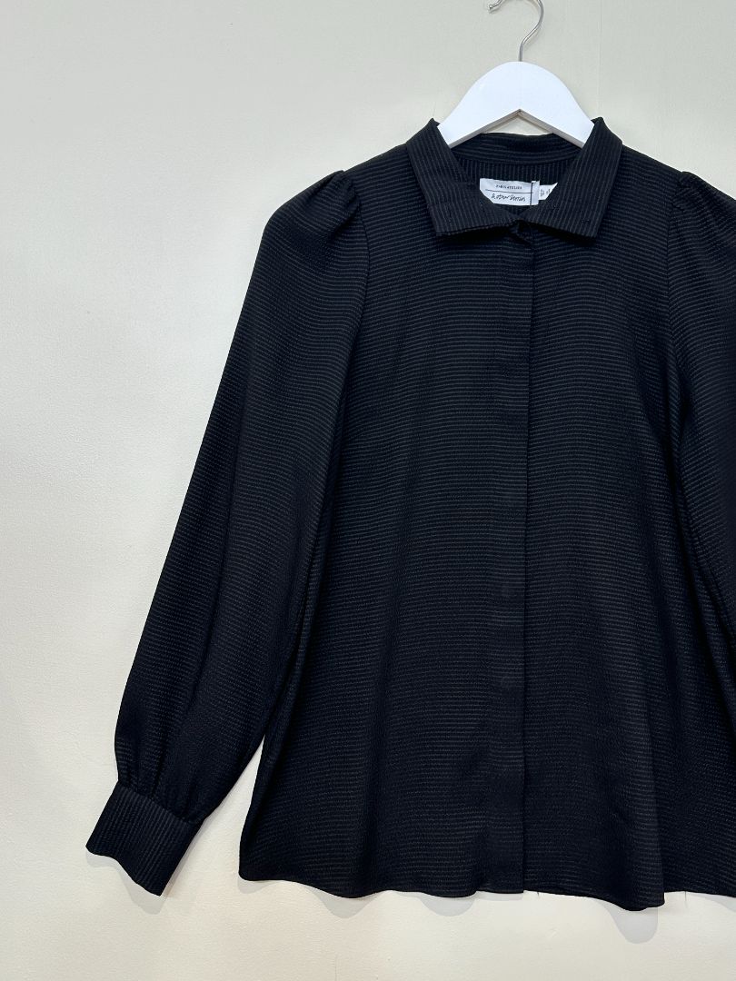 & Other Stories Black High Neck Puff Sleeve Blouse - Size 8