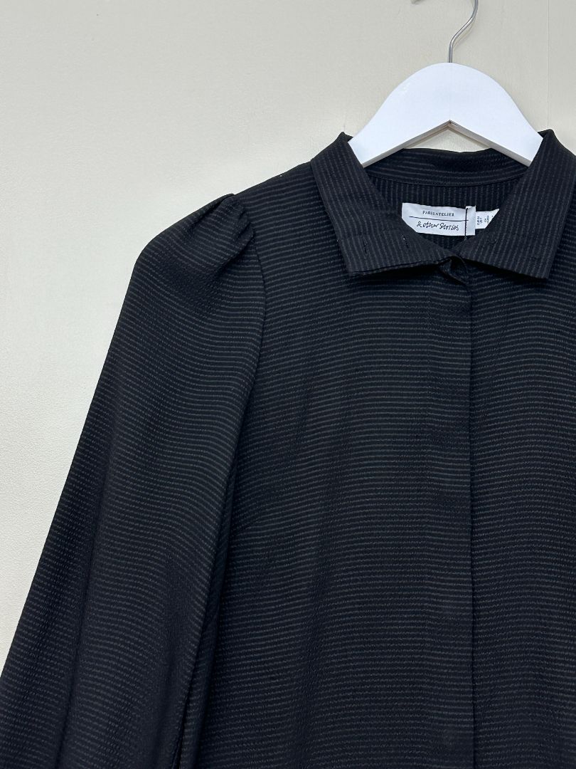 & Other Stories Black High Neck Puff Sleeve Blouse - Size 8