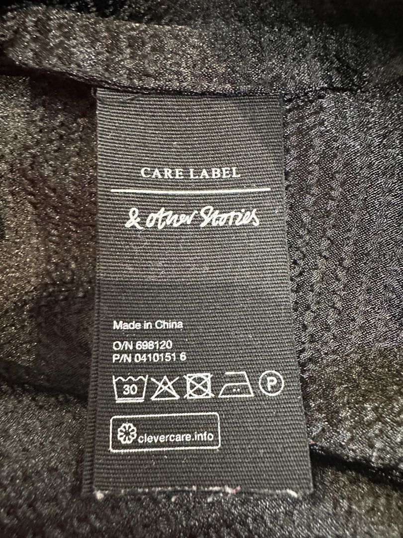 & Other Stories Black High Neck Puff Sleeve Blouse - Size 8