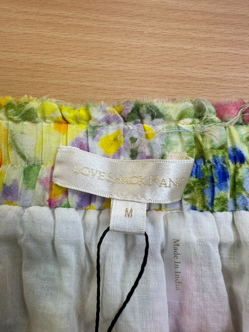 Love Shack Fancy Yellow Floral Cotton Silk Frayed Detail Tiered Midi Skirt - Size M
