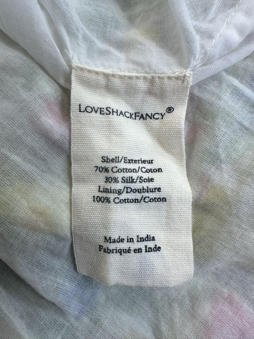 Love Shack Fancy Yellow Floral Cotton Silk Frayed Detail Tiered Midi Skirt - Size M