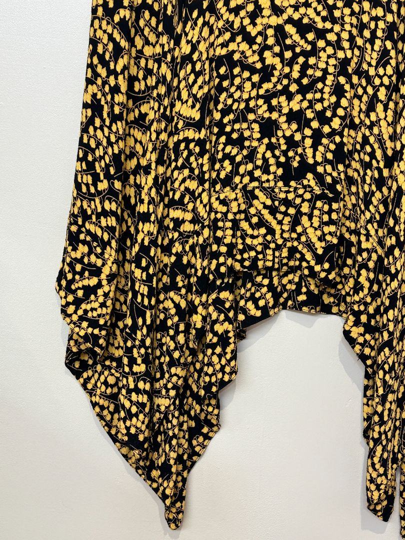 Ganni Black Yellow Handkerchief Hem floral Midi Skirt - Size 10