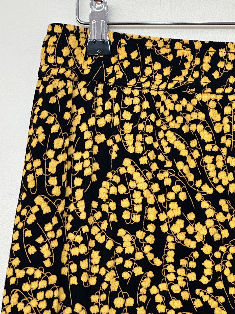 Ganni Black Yellow Handkerchief Hem floral Midi Skirt - Size 10