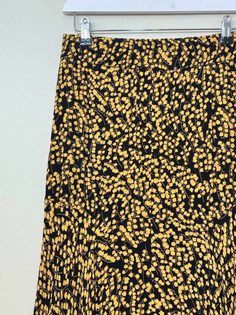 Ganni Black Yellow Handkerchief Hem floral Midi Skirt - Size 10