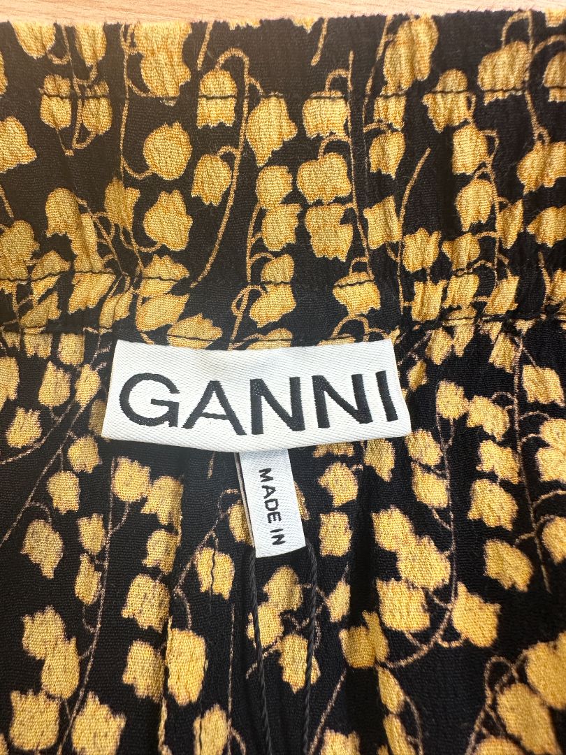 Ganni Black Yellow Handkerchief Hem floral Midi Skirt - Size 10