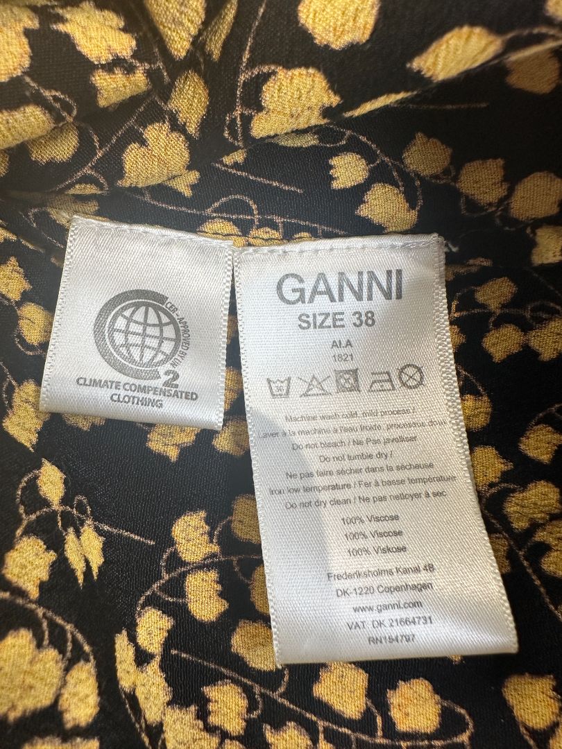 Ganni Black Yellow Handkerchief Hem floral Midi Skirt - Size 10