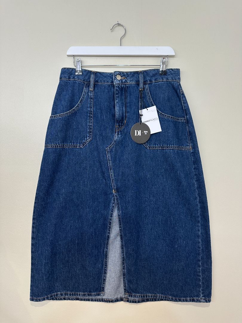 Donna IDA Blue Midi Denim Skirt - Size XL