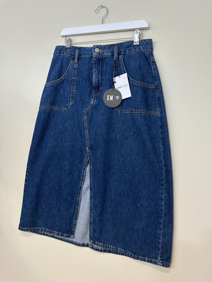 Donna IDA Blue Midi Denim Skirt - Size XL