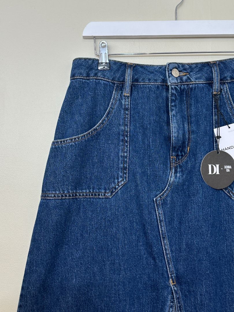 Donna IDA Blue Midi Denim Skirt - Size XL