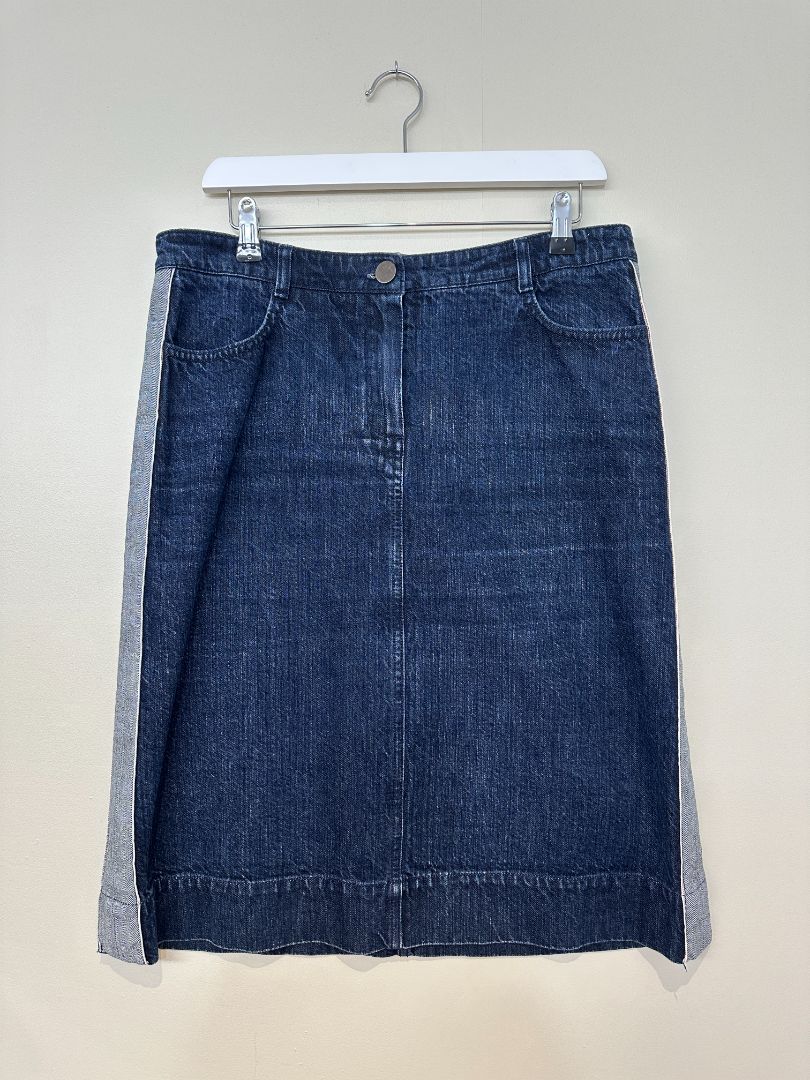 Toast Blue Denim Side Stripe Skirt - Size 12