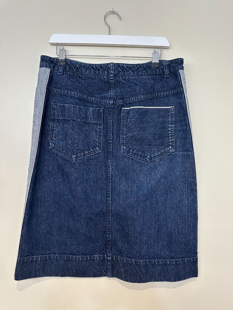 Toast Blue Denim Side Stripe Skirt - Size 12