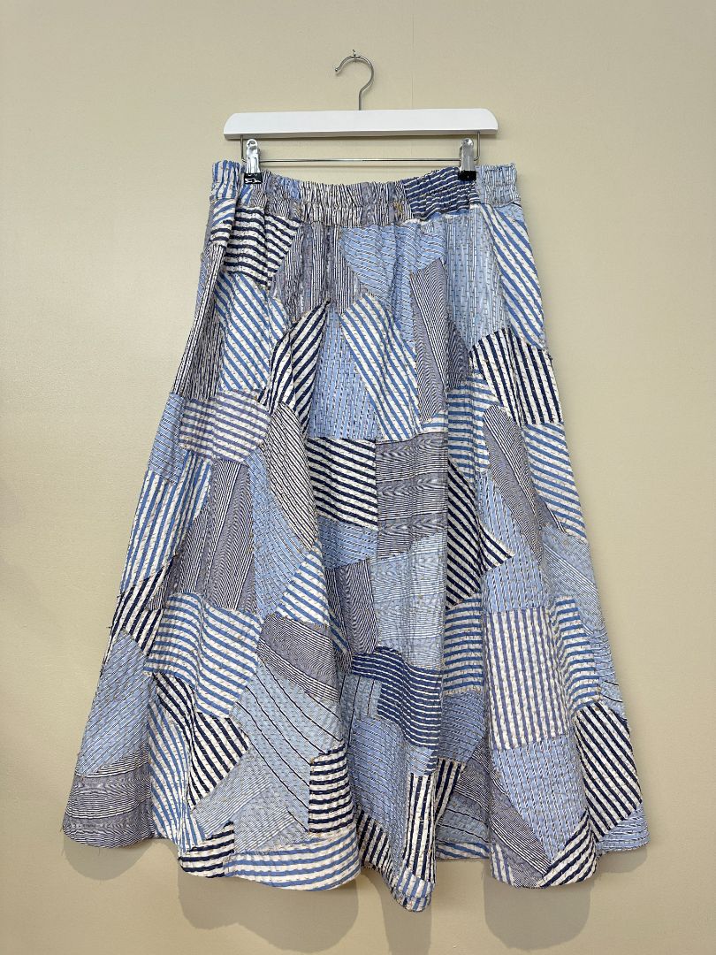 By Walid Blue Quilted Flared Midi Skirt - Size XL