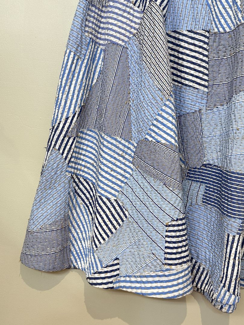 By Walid Blue Quilted Flared Midi Skirt - Size XL