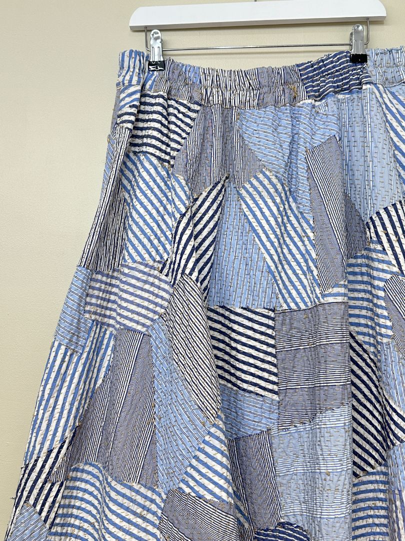 By Walid Blue Quilted Flared Midi Skirt - Size XL