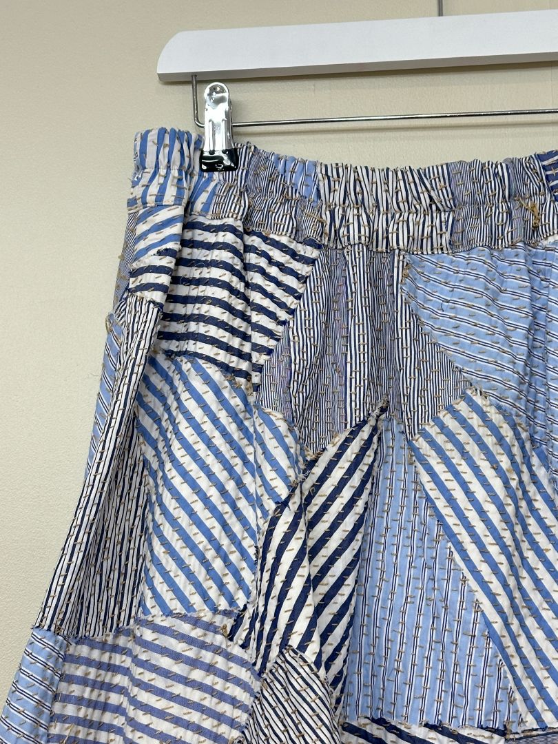 By Walid Blue Quilted Flared Midi Skirt - Size XL
