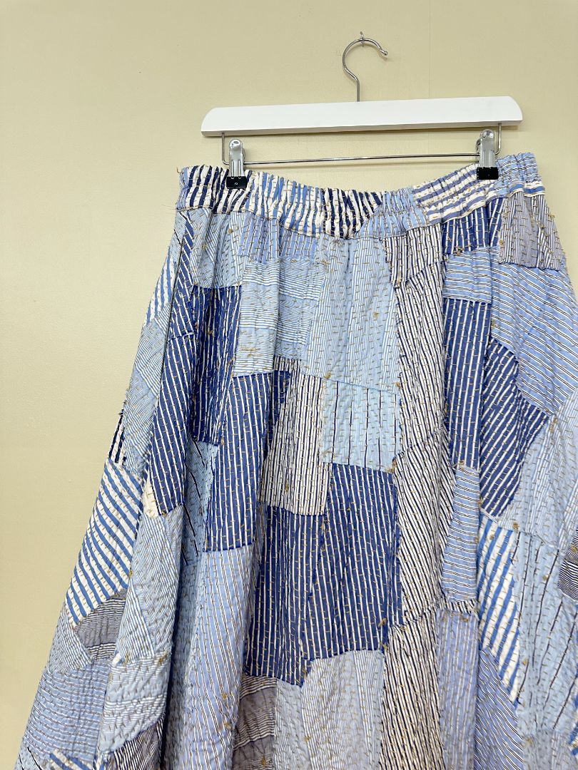 By Walid Blue Quilted Flared Midi Skirt - Size XL