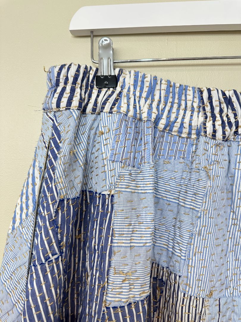 By Walid Blue Quilted Flared Midi Skirt - Size XL