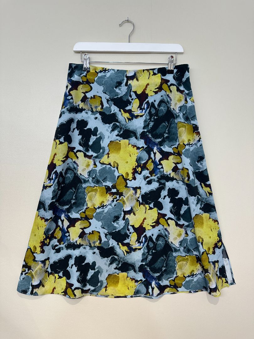 Paul Smith Blue & Yellow Satin Midi Skirt - Size 12