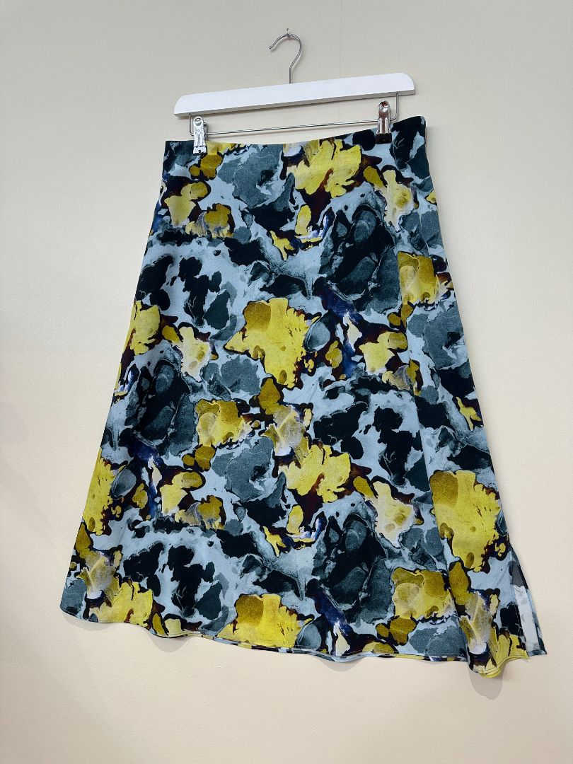 Paul Smith Blue & Yellow Satin Midi Skirt - Size 12