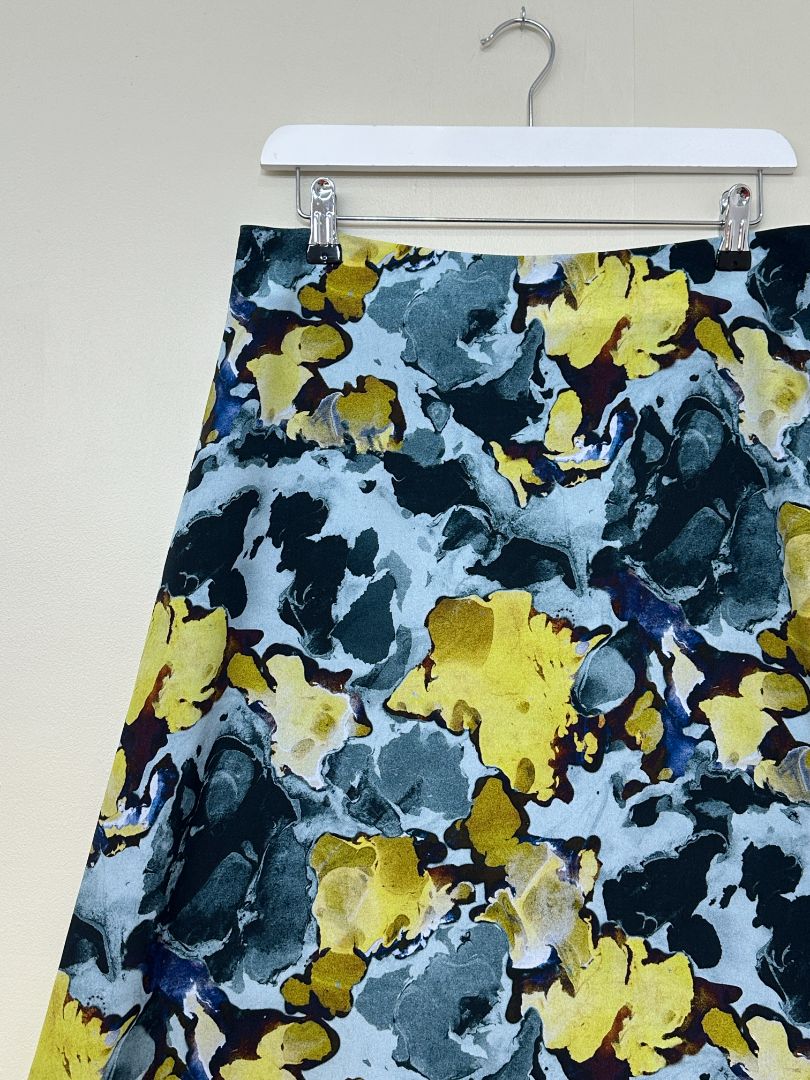 Paul Smith Blue & Yellow Satin Midi Skirt - Size 12