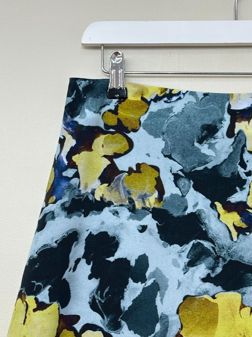 Paul Smith Blue & Yellow Satin Midi Skirt - Size 12