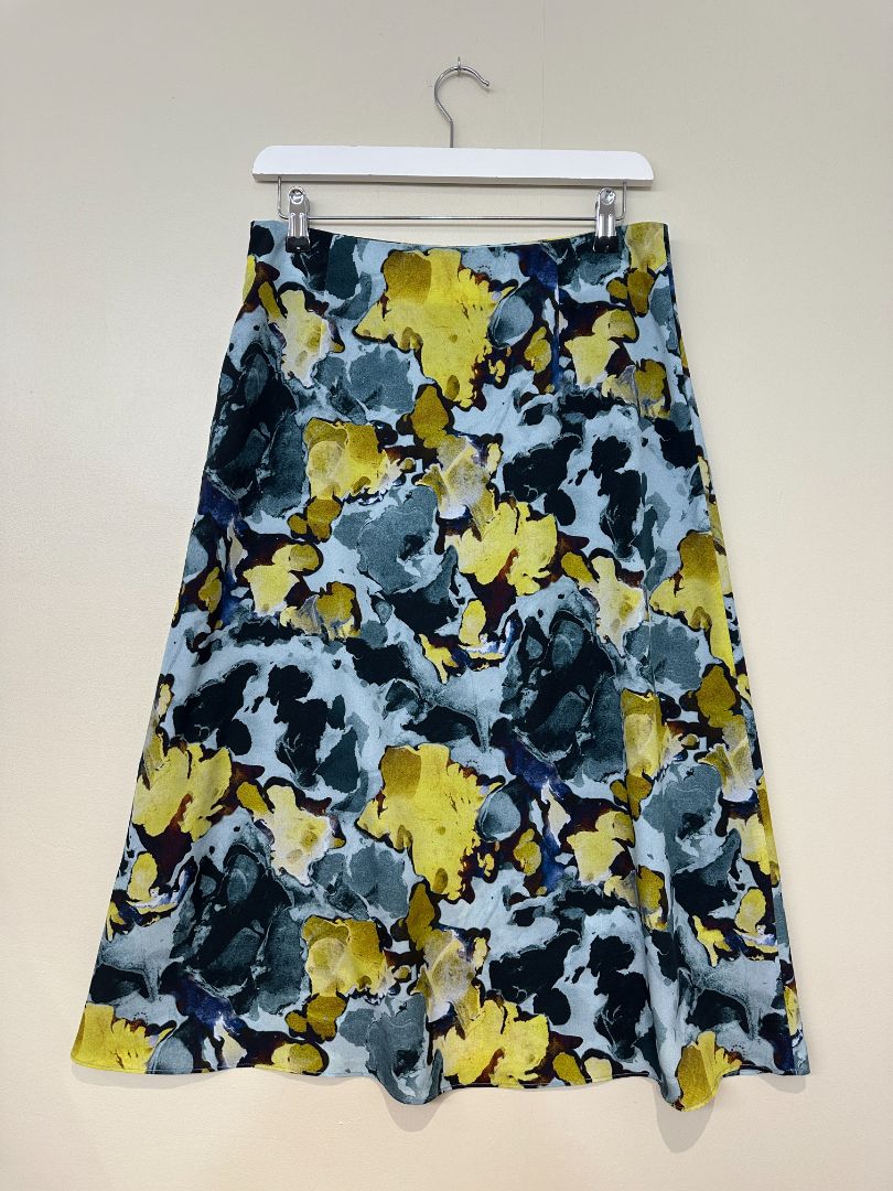 Paul Smith Blue & Yellow Satin Midi Skirt - Size 12
