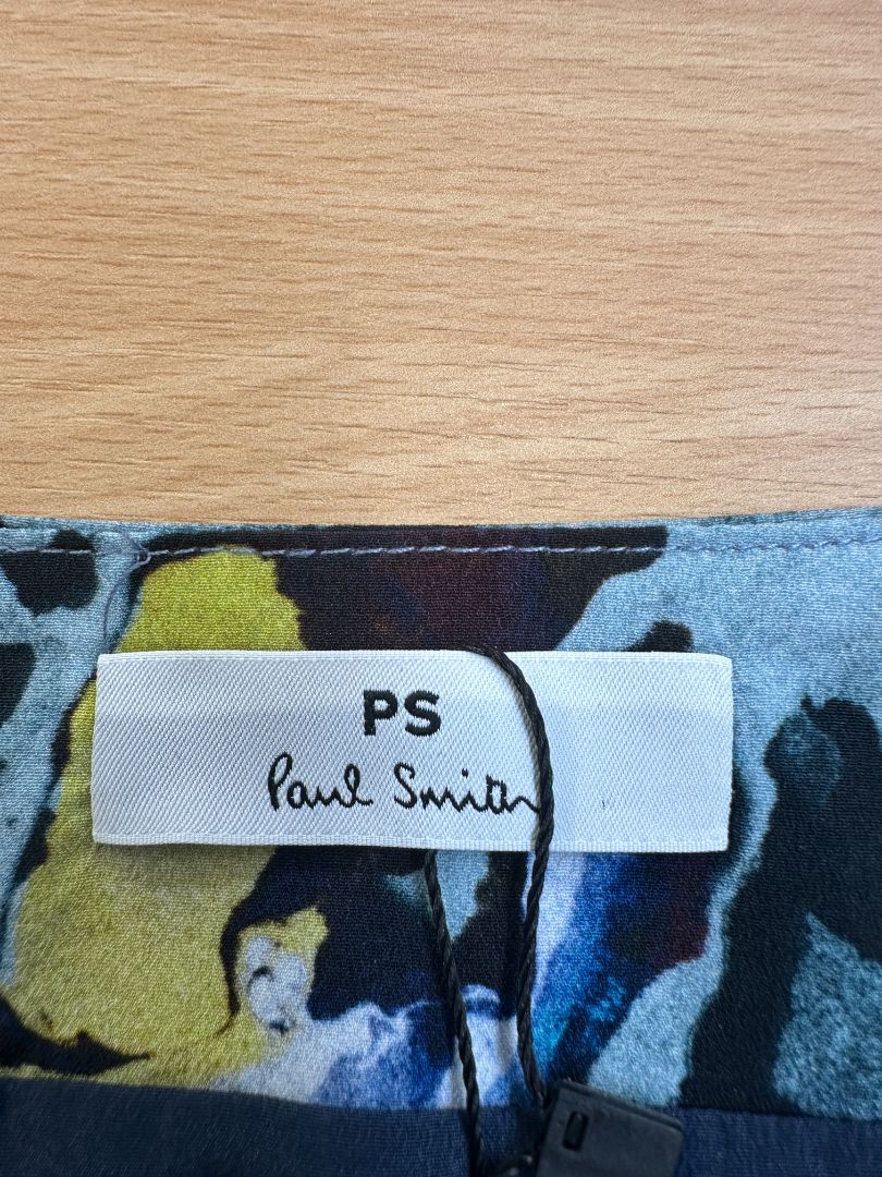 Paul Smith Blue & Yellow Satin Midi Skirt - Size 12