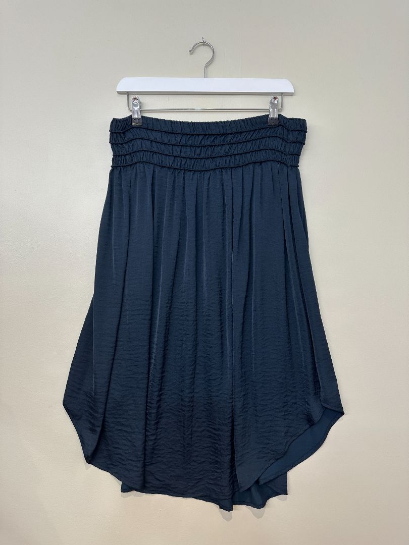 Hush Navy Blue Satin Dipped Hem Midi Skirt - Size 8