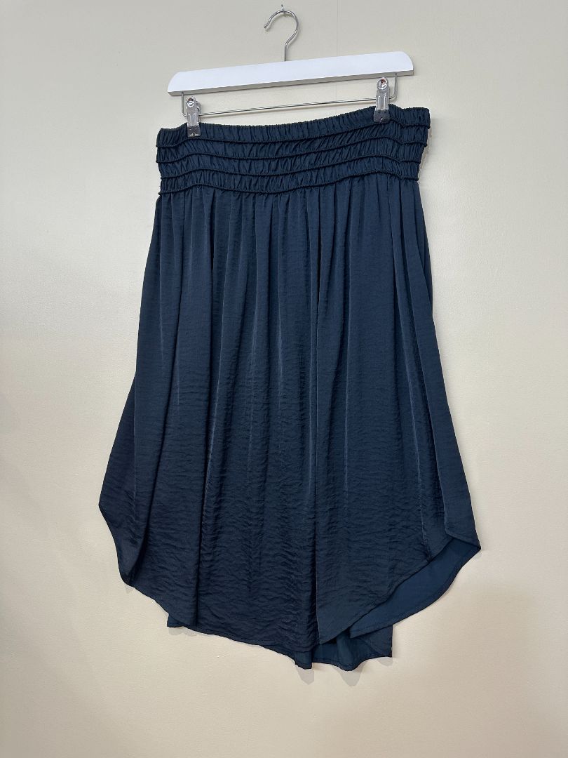Hush Navy Blue Satin Dipped Hem Midi Skirt - Size 8