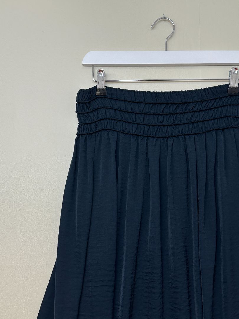 Hush Navy Blue Satin Dipped Hem Midi Skirt - Size 8