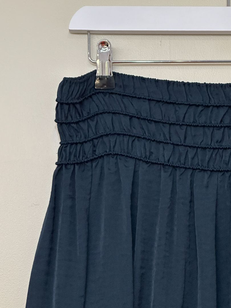 Hush Navy Blue Satin Dipped Hem Midi Skirt - Size 8