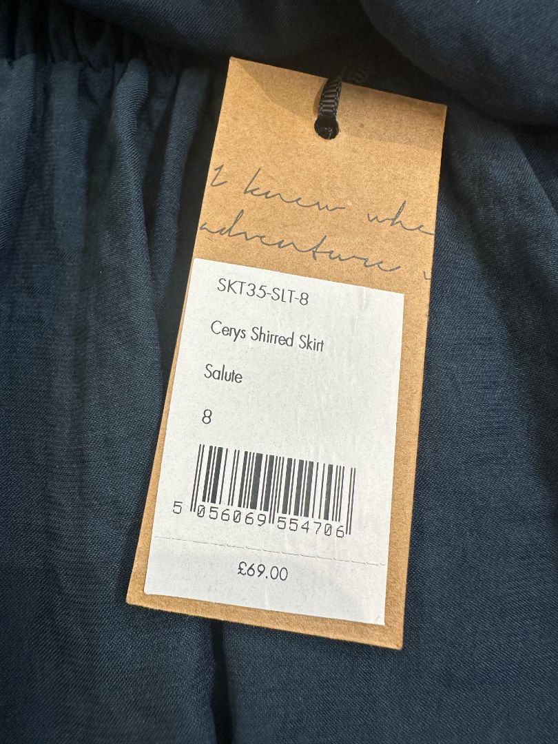 Hush Navy Blue Satin Dipped Hem Midi Skirt - Size 8