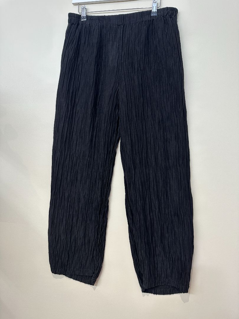 Grizas Black Silk Linen Crinkle Trousers - Size XL