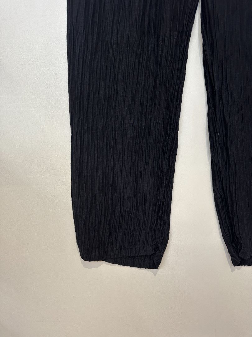 Grizas Black Silk Linen Crinkle Trousers - Size XL