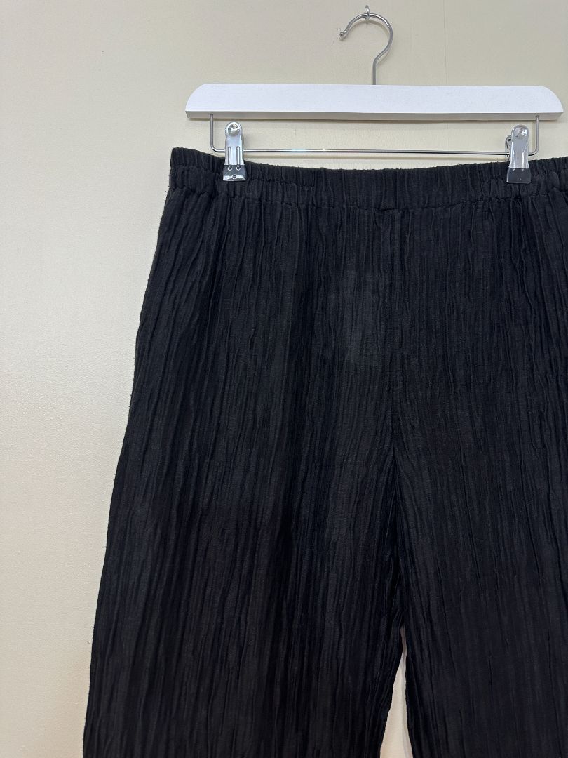 Grizas Black Silk Linen Crinkle Trousers - Size XL