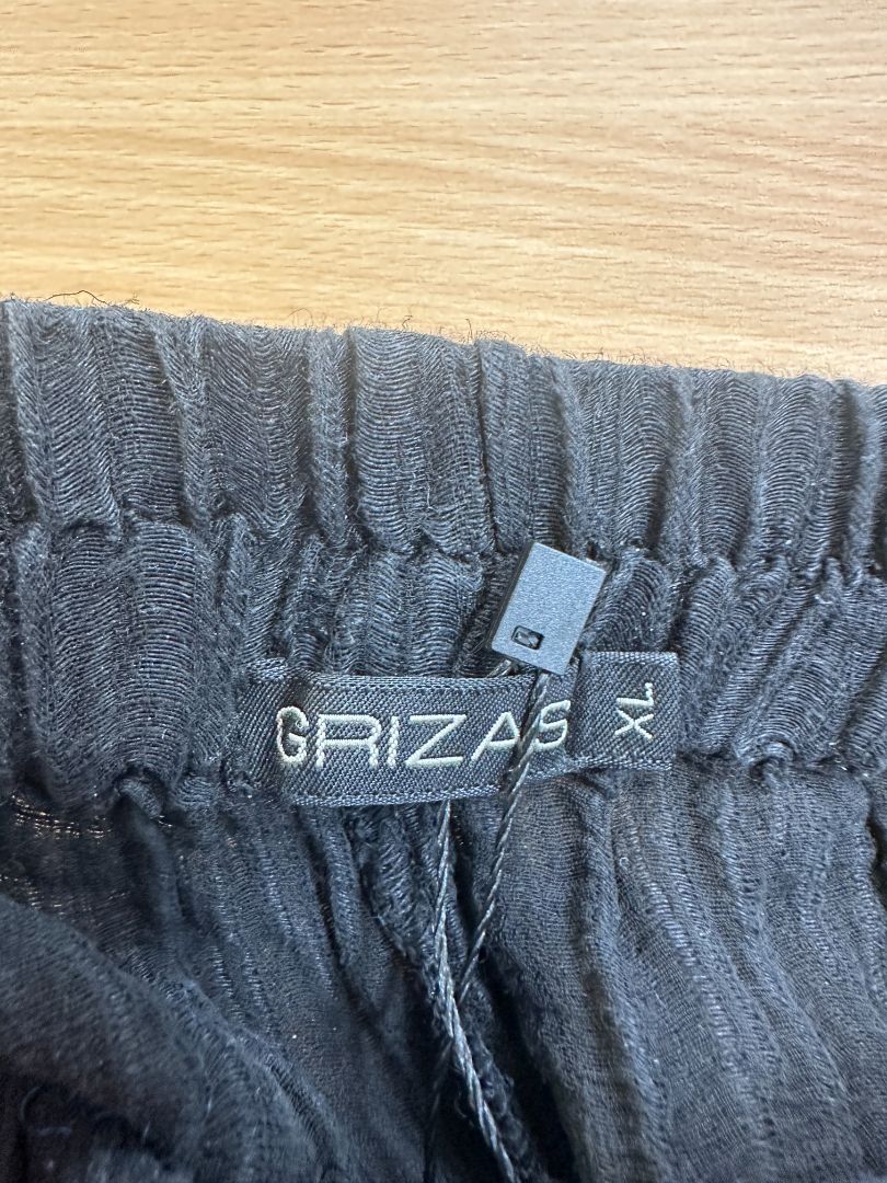 Grizas Black Silk Linen Crinkle Trousers - Size XL