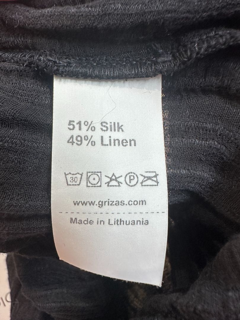 Grizas Black Silk Linen Crinkle Trousers - Size XL