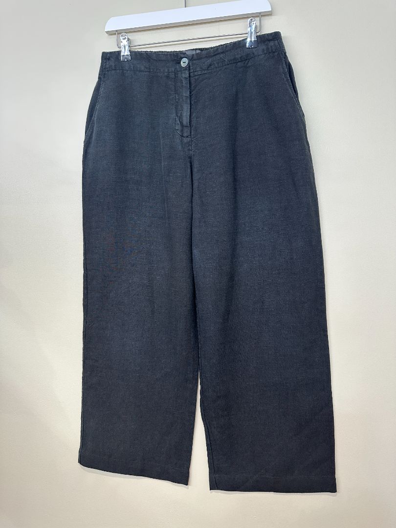 Oska Black Wide Leg Linen Cropped Trousers - Size 14